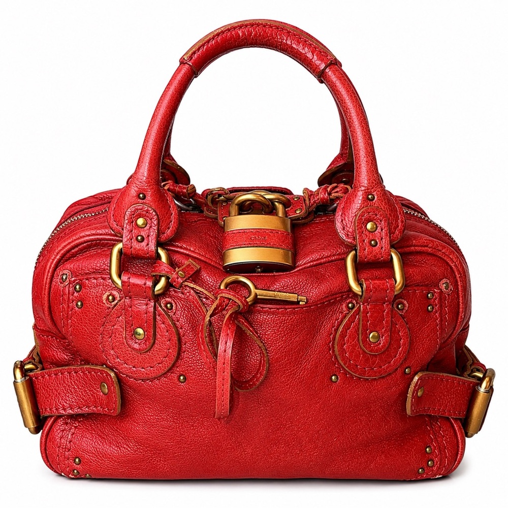 CHLOE Paddington Small Red Leather Padlock Bag w/ Lock Key Dust Bag